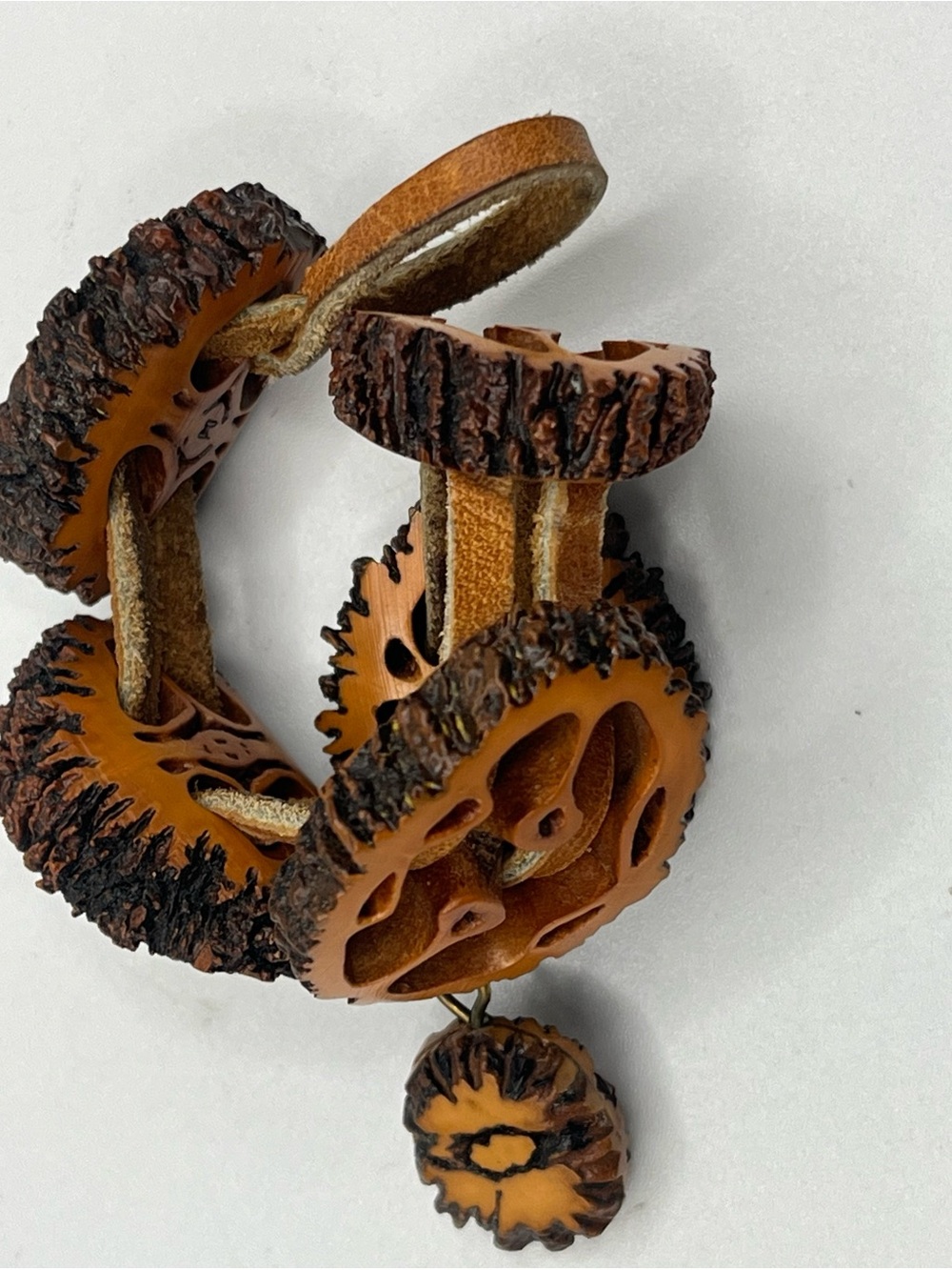 Artisan Carved Black Walnut & Leather Bracelet - Picture 9 of 11